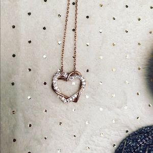 Cubic Zirconia Heart Necklace w/ Faux Gold